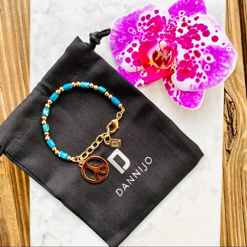 DANNIJO Augustine 10k Goldplated & Turquoise Peace Beaded Bracelet NWT - Picture 15 of 16
